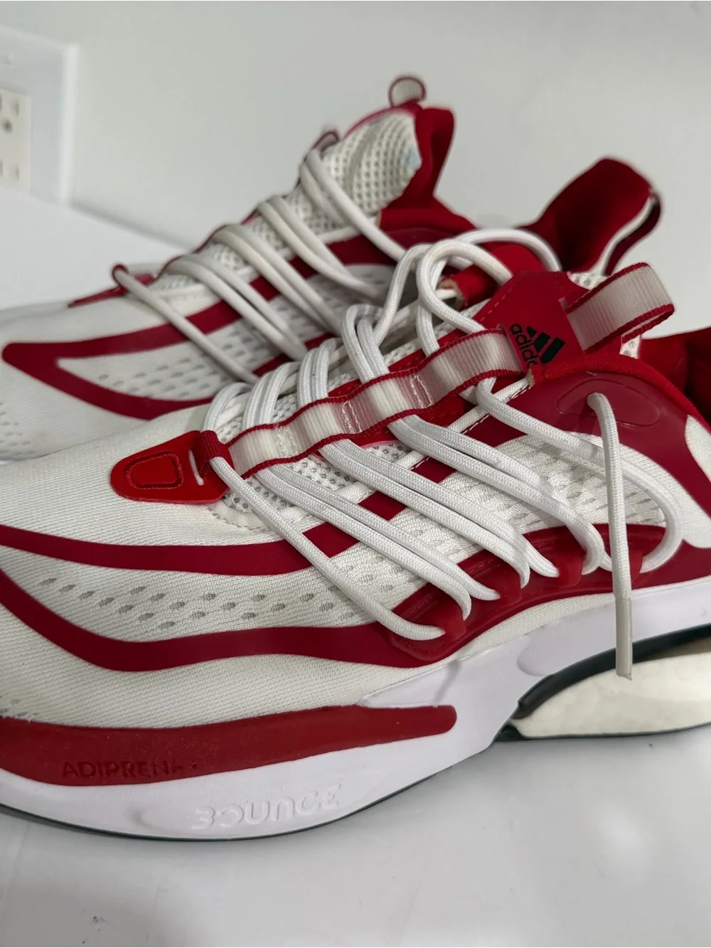 adidas White and Red Athletic Sneakers with Dynamic Overlays